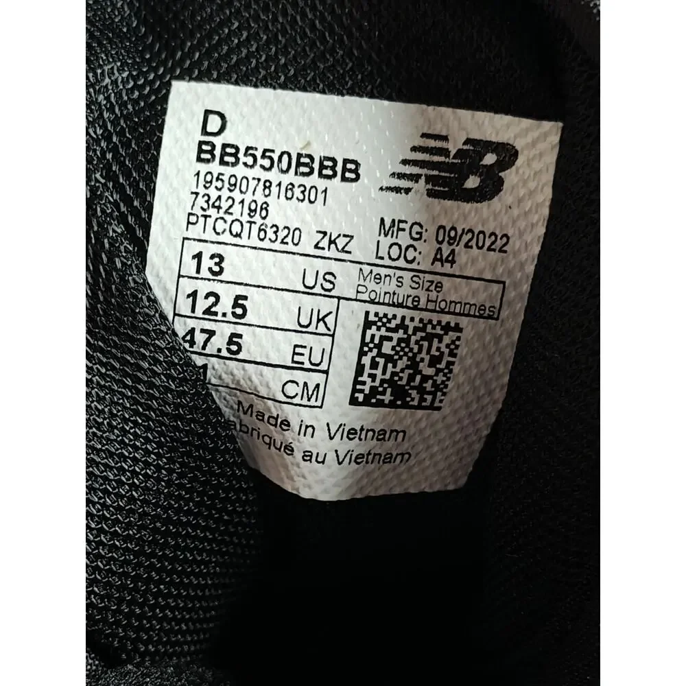 New Balance Mens Size 13 550 Black Triple Black Leather Sneakers BB550BBB NWT